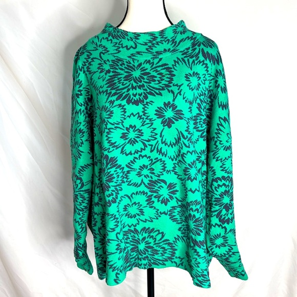 Anthropologie Maeve “Carys’ Women's Floral Mock Neck Sweater Green & Navy - Picture 1 of 6